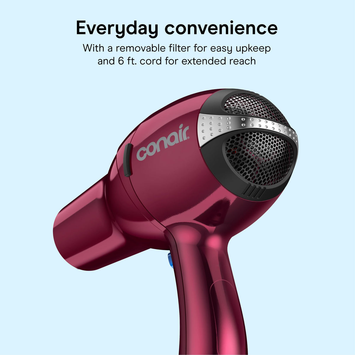 Conair Hair Dryer lifestyle scene with user styling hair