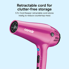 Conair Hair Dryer on a countertop with organized storage