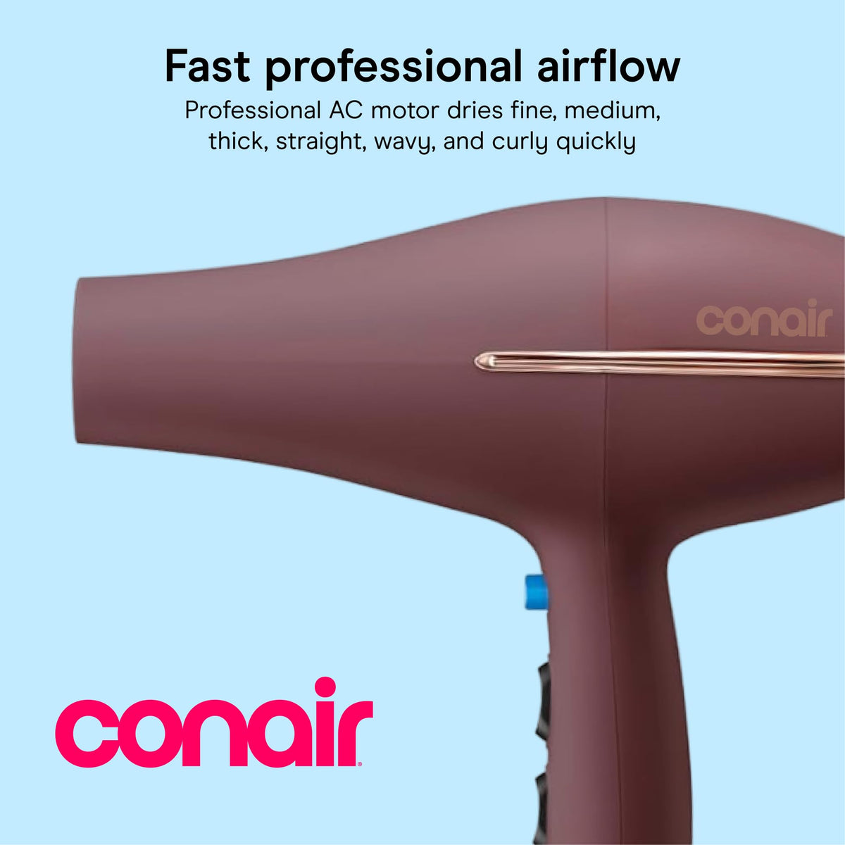 Conair Hair Dryer with Concentrator attachment, side view