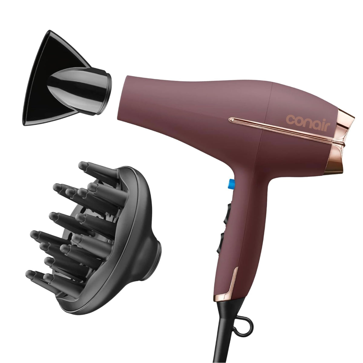 Conair Hair Dryer with Diffuser in Plum, front view