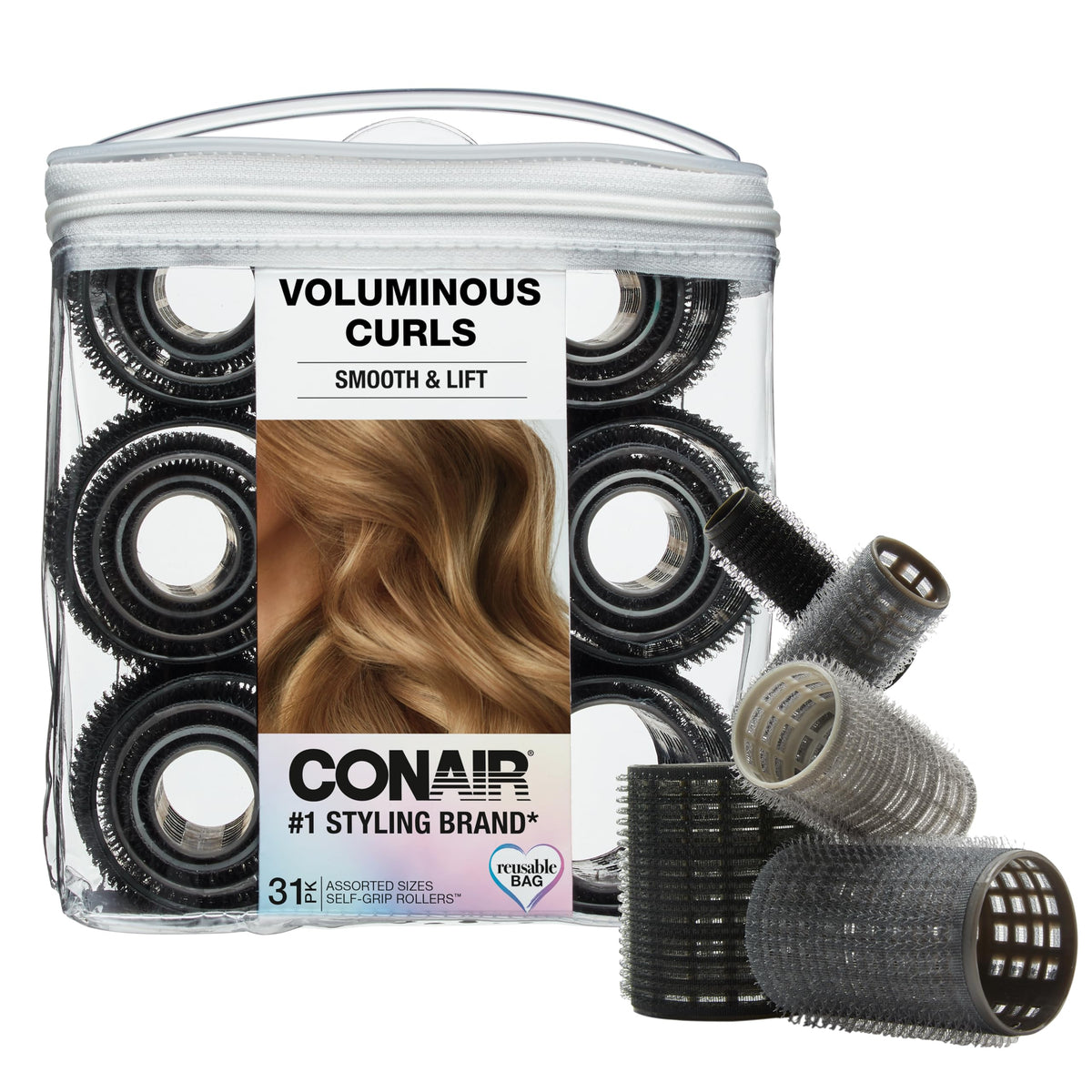 Conair Heatless Curlers 31 Count assorted sizes in storage case