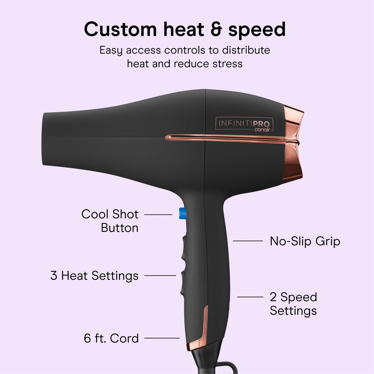 Conair InfinitiPRO Hair Dryer showing control buttons