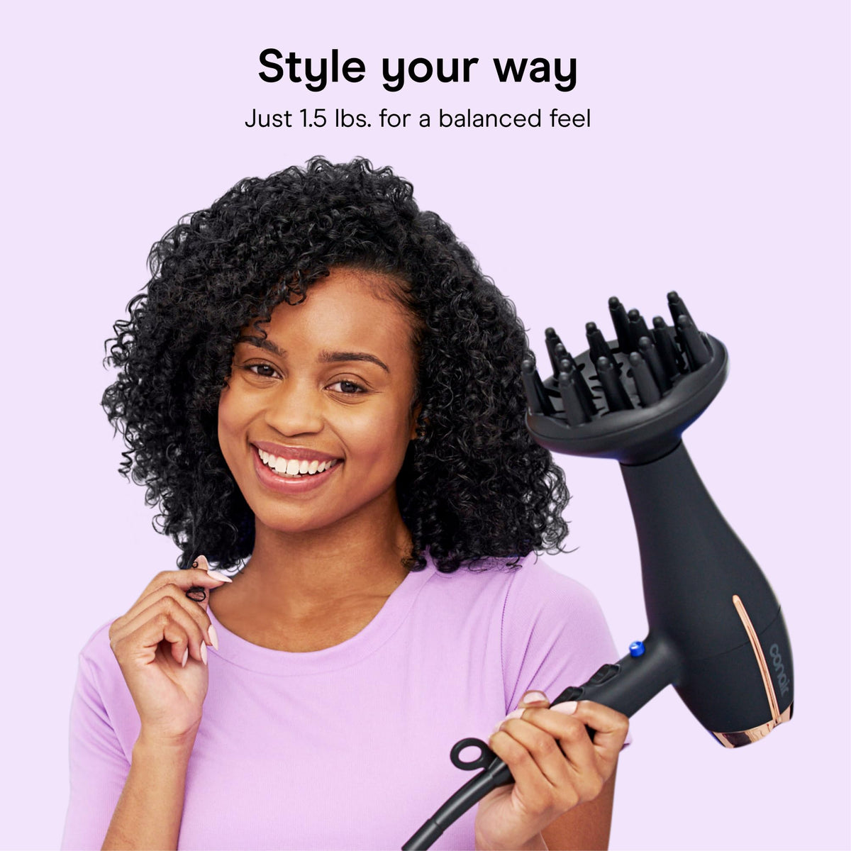 Conair InfinitiPRO Hair Dryer side view with rose gold accents