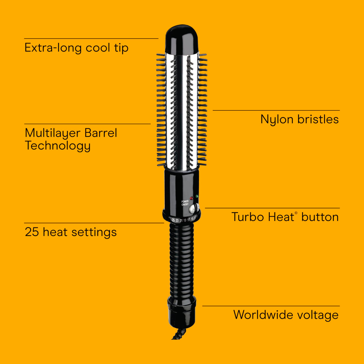 Conair Instant Heat Curling Iron Brush side view showing nylon bristles