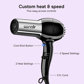 Conair Ionic Hair Dryer in lifestyle scene with user styling hair