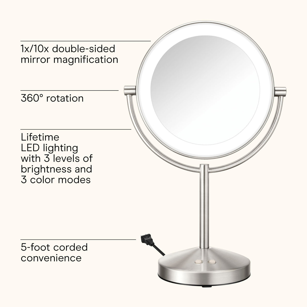 Conair LED Vanity Mirror side view showing 1x and 10x sides