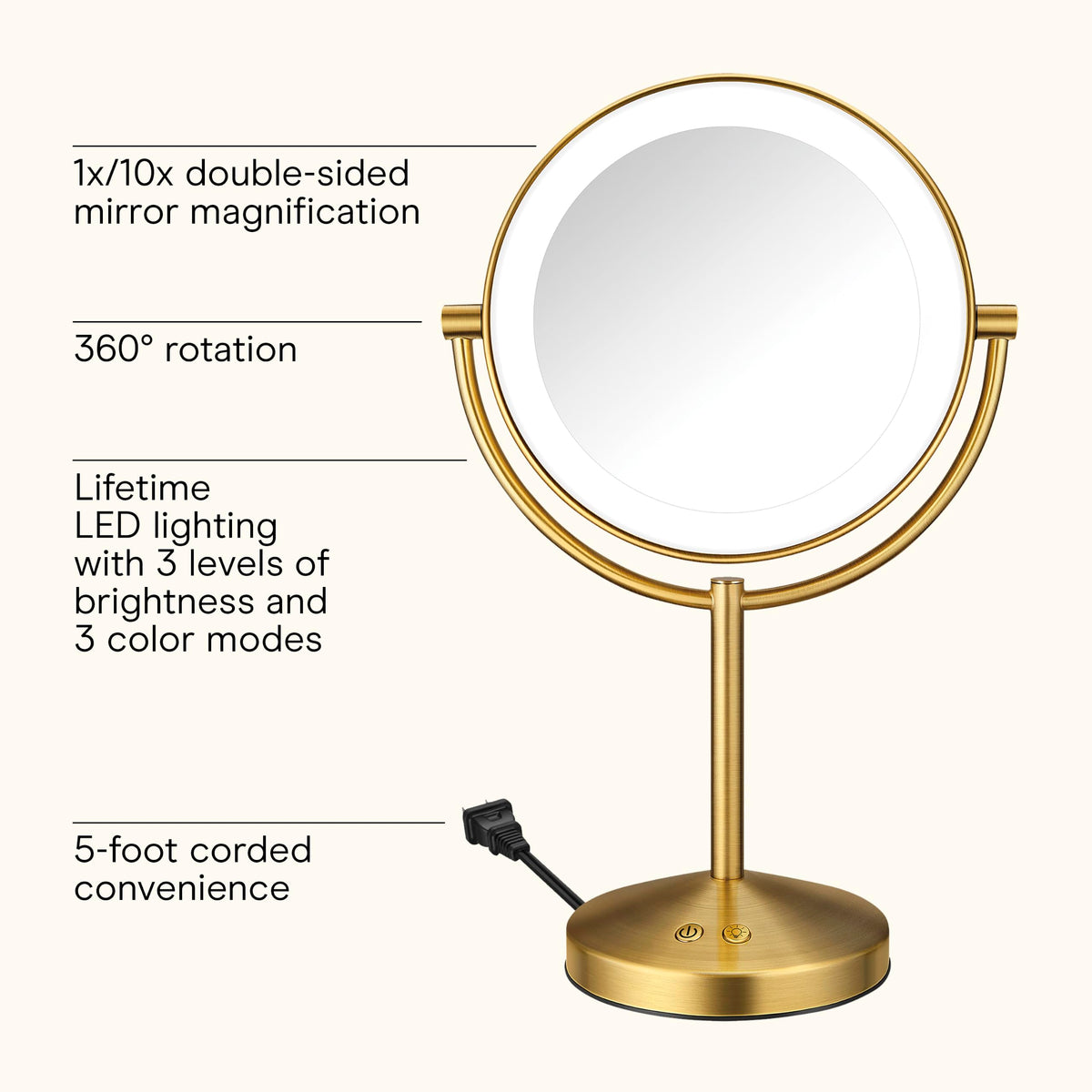 Conair LED Vanity Mirror side view showing 360-degree rotation