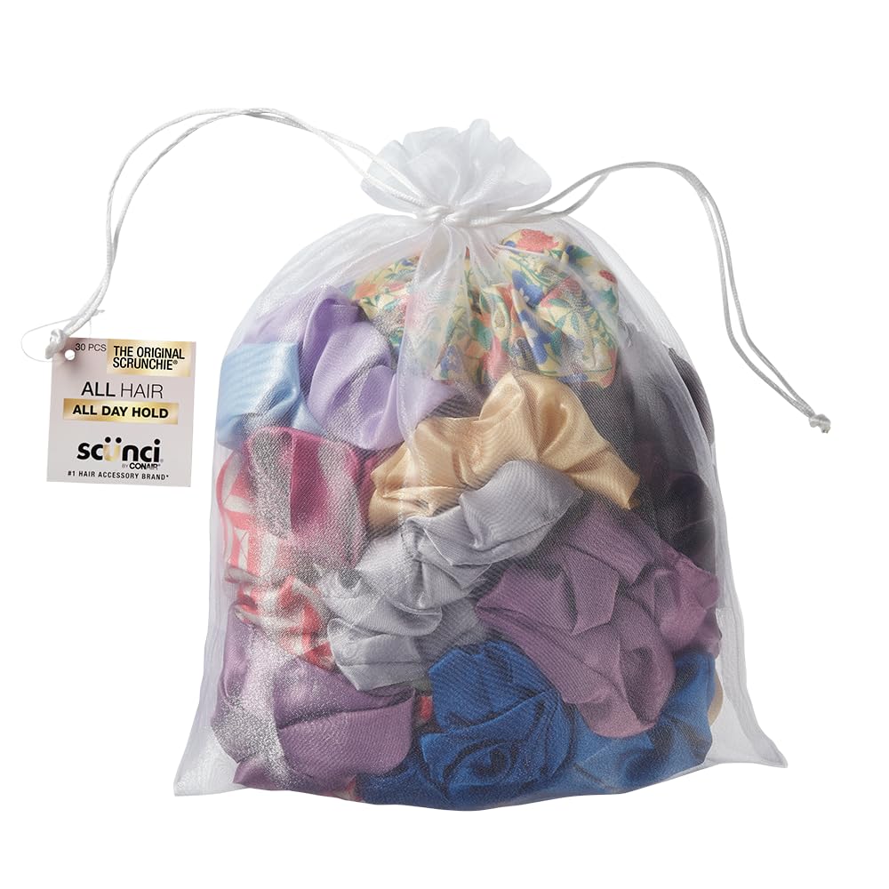 Conair Satin Scrunchie 30-piece set assorted colours in mesh bag