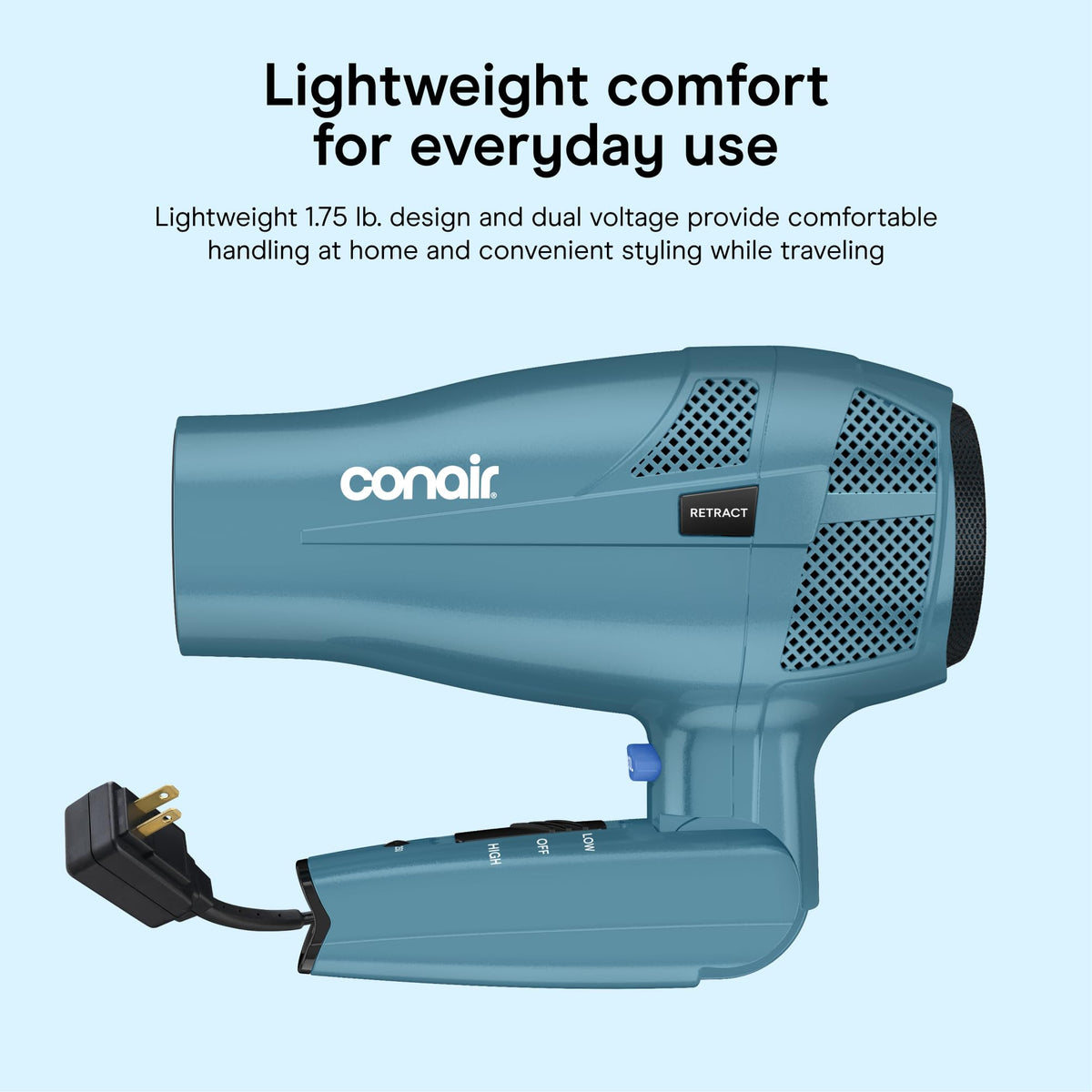 Conair Travel Hair Dryer demonstrating dual voltage settings