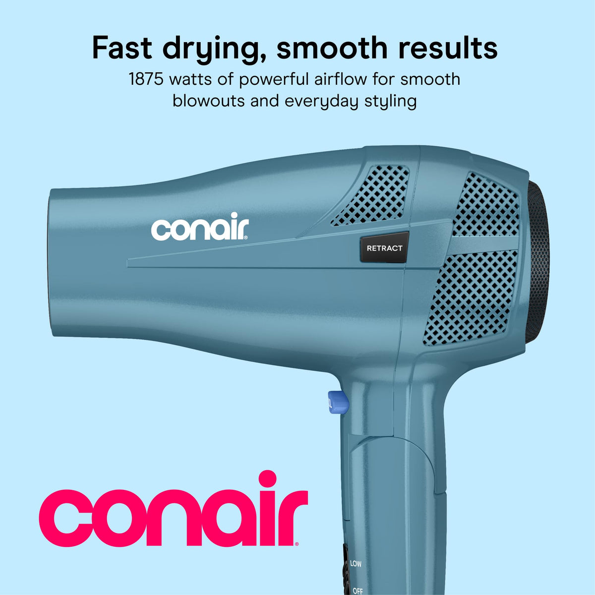 Conair Travel Hair Dryer showing retractable cord feature