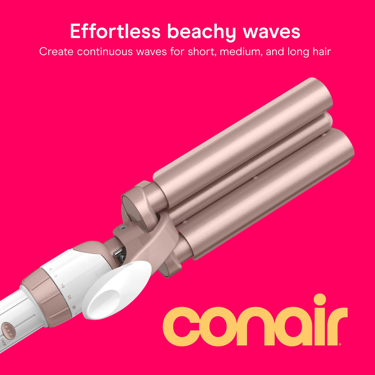 Conair Triple Barrel Curling Iron angled view showcasing the three barrels