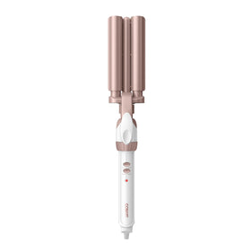 Conair Triple Barrel Curling Iron front view with white and rose gold design