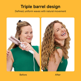 Conair Triple Barrel Curling Iron with heat settings dial visible