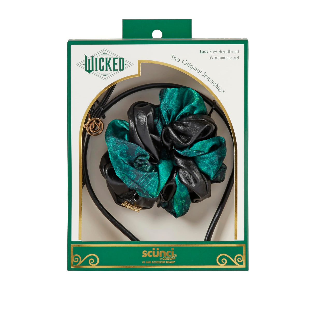 Conair Wicked Bow Headband with dangle charm and faux leather finish