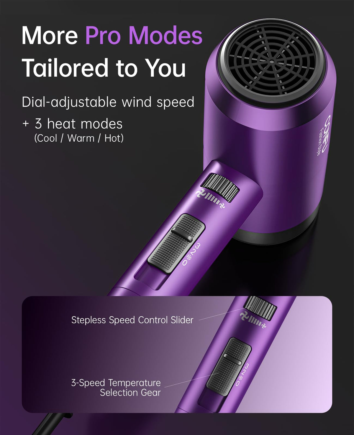 CONFU Hair Dryer control buttons close-up