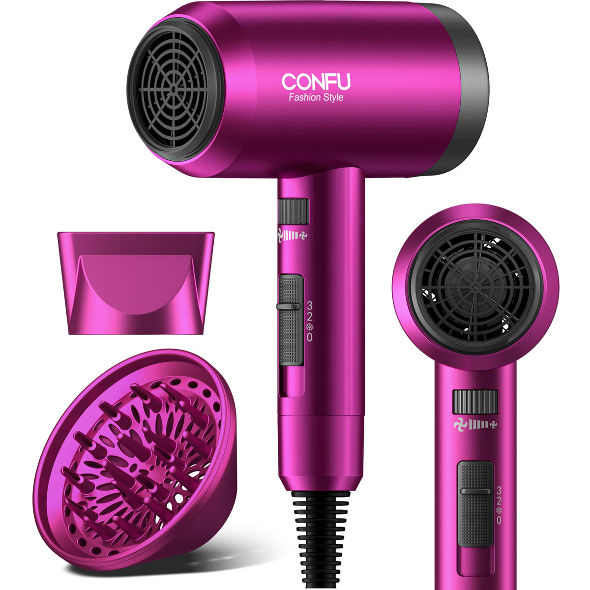 CONFU Hair Dryer front view with concentrator nozzle