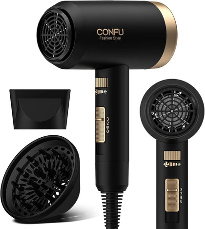 CONFU Hair Dryer front view with diffuser and concentrator