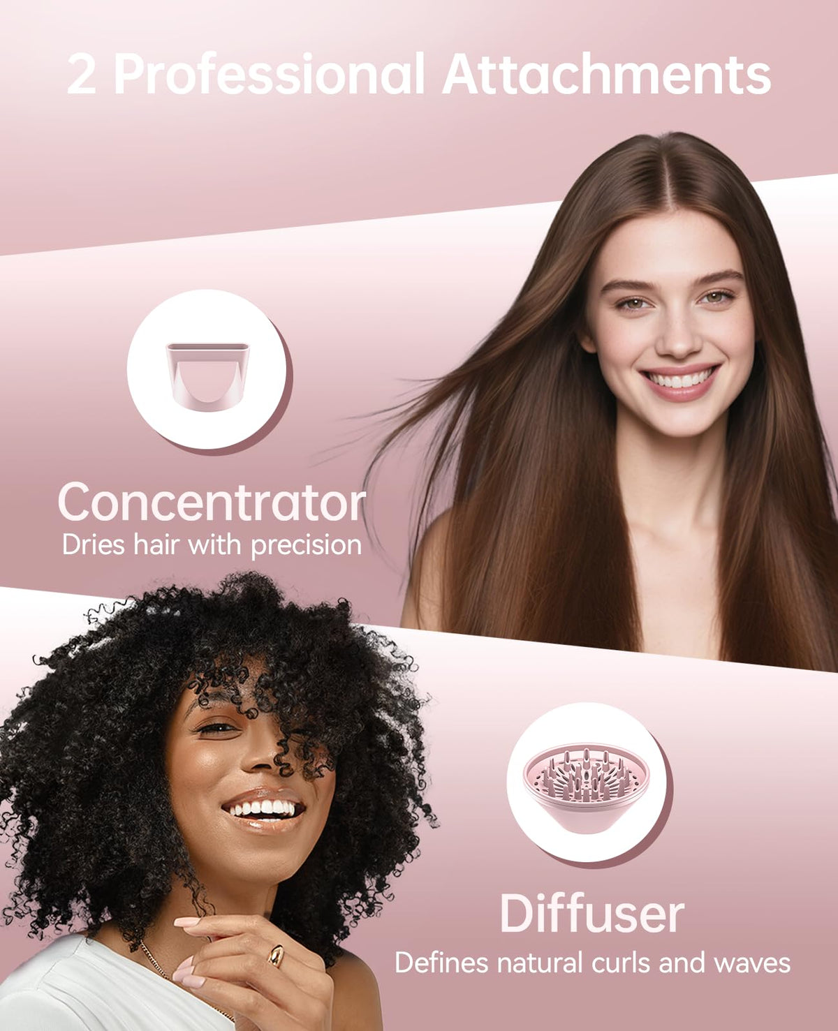 CONFU Hair Dryer in use with model styling hair