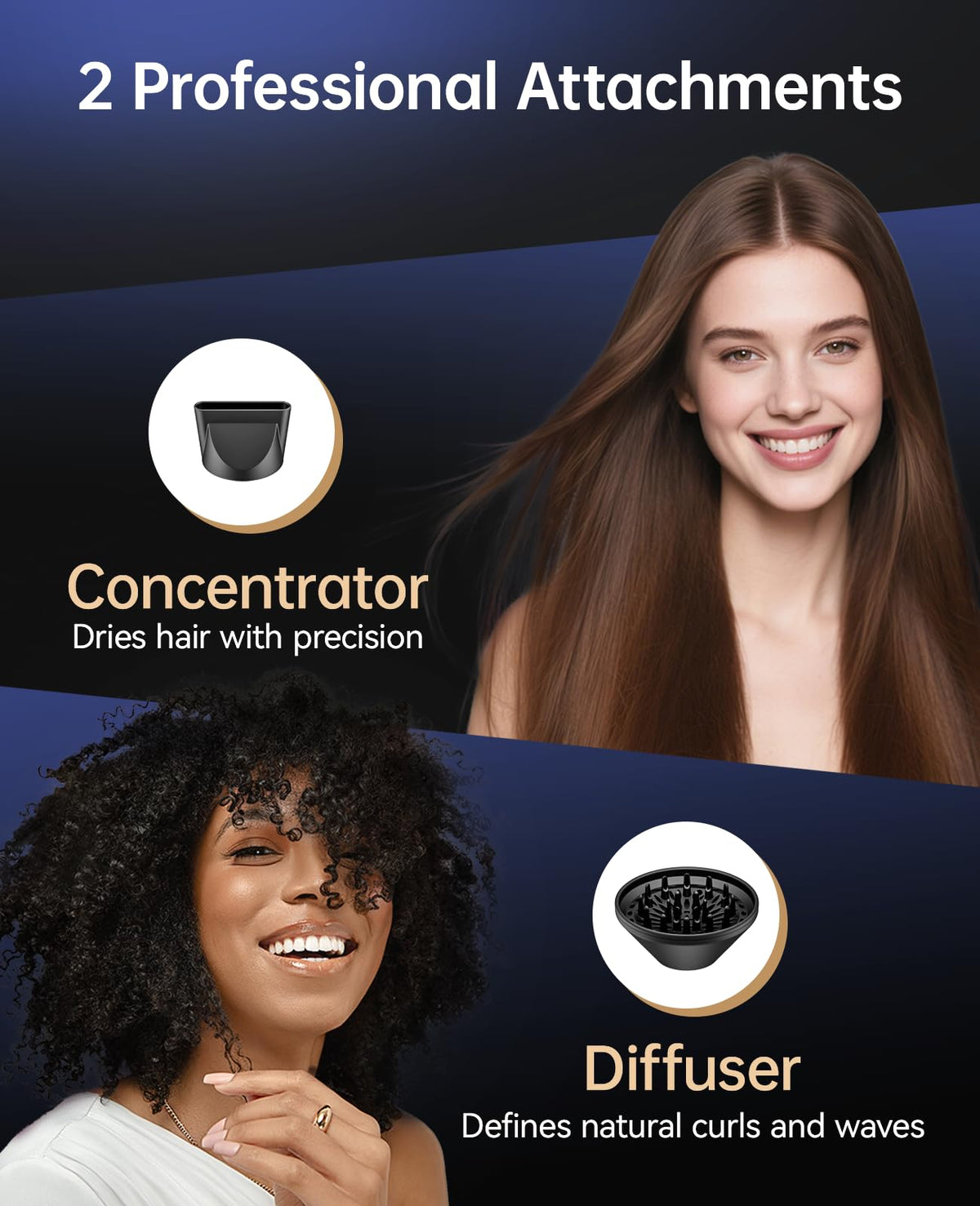 CONFU Hair Dryer in use with natural curls