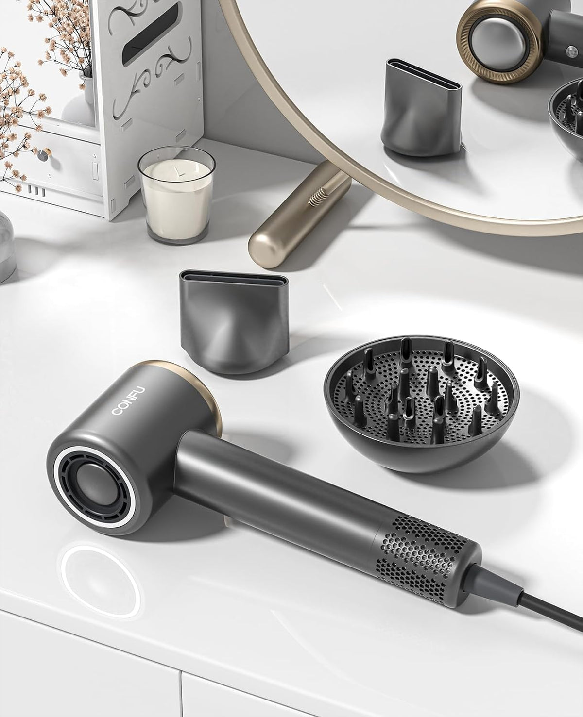 CONFU Hair Dryer packaging and accessories