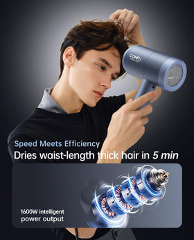 CONFU Hair Dryer side view showcasing temperature adjustment