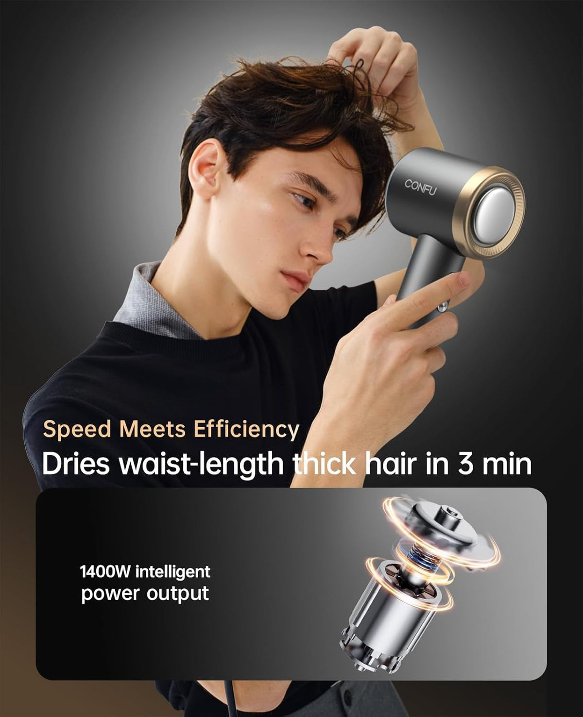 CONFU Hair Dryer side view showcasing the concentrator