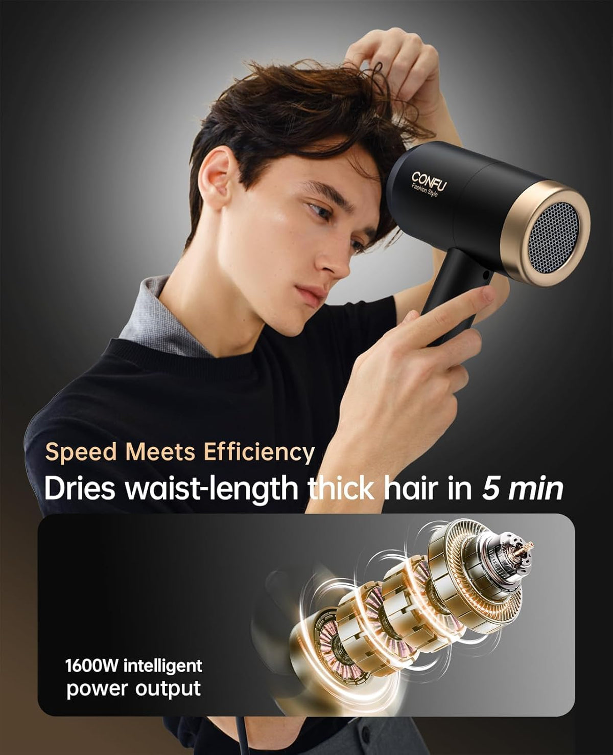 CONFU Hair Dryer side view showing temperature adjustment slider