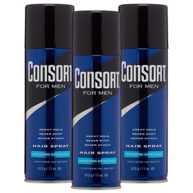 Consort Extra Hold Hair Spray 3 Pack front view, unscented, 11 oz