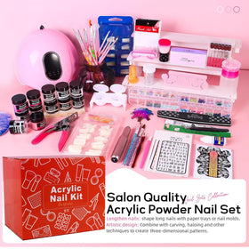 Contents of DouborQ Acrylic Nail Kit including powders and tools