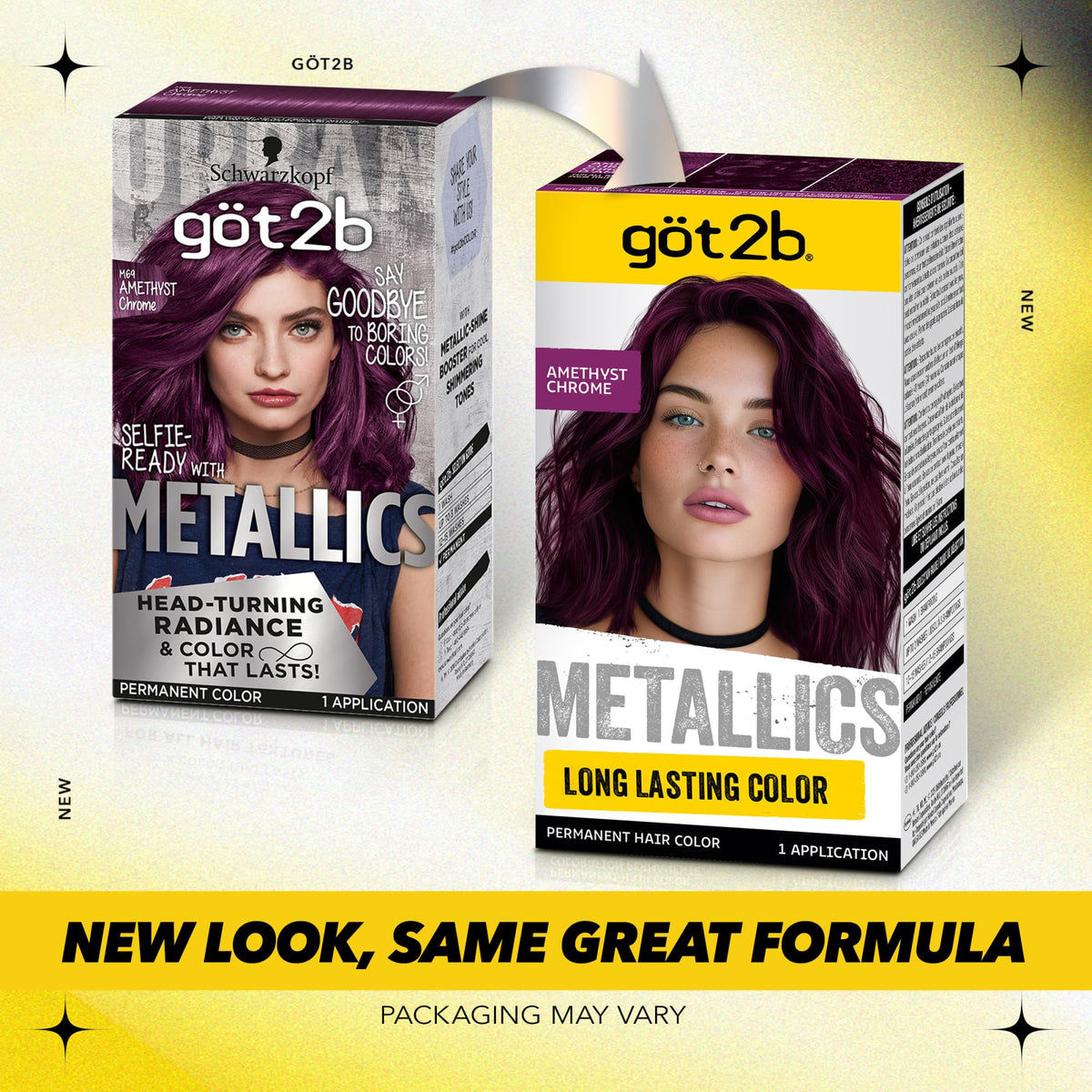 Contents of Got2B Metallics kit including color cream, developer, and gloves