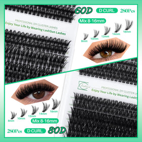 Contents of LASHSUN Lash Clusters Kit including bond and seal