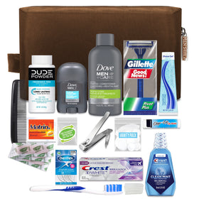 Convenience Kits International Men's Premium 20-Piece Travel Kit in brown Dopp bag