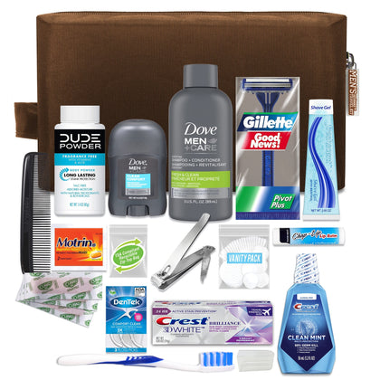 Convenience Kits International Men's Premium 20-Piece Travel Kit in brown Dopp bag