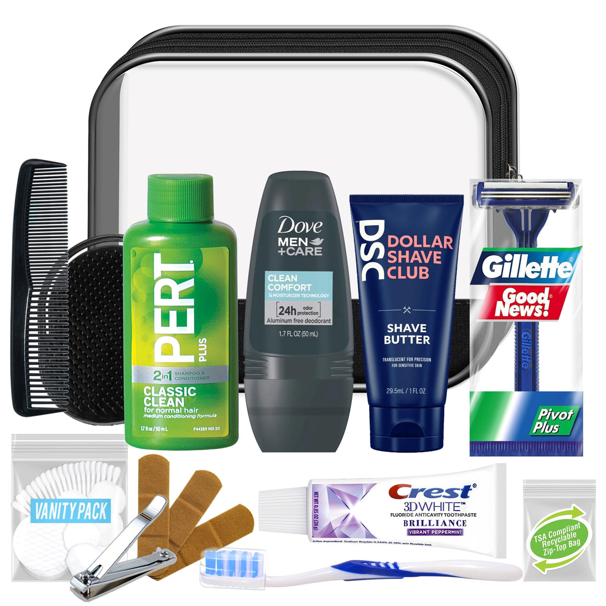Convenience Kits International Men's Super Deluxe Travel Kit front view with black trim
