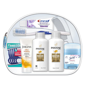 Convenience Kits International Women's Deluxe 10 Piece Kit front view with toiletries