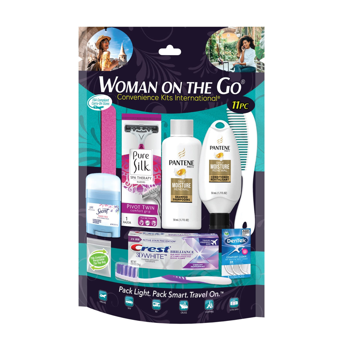 Convenience Kits International Women's Kit front view with toiletries