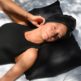 Cool Mom's Closet Black Silk Hair Wrap packaging