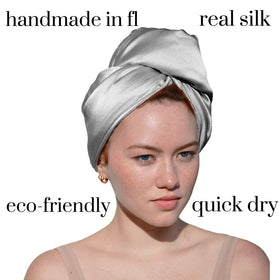 Cool Mom's Closet Pure Silk Hair Towel showing real silk side
