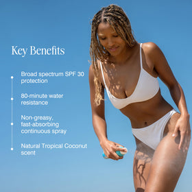 COOLA Clear Sunscreen Spray SPF 30 Tropical Coconut in outdoor setting