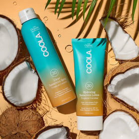 COOLA Clear Sunscreen Spray SPF 30 Tropical Coconut lifestyle scene