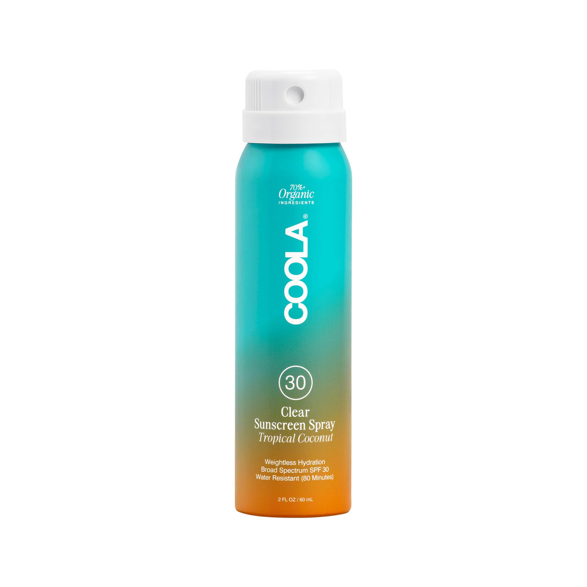 COOLA Clear Sunscreen Spray SPF 30 tropical coconut scent, front view