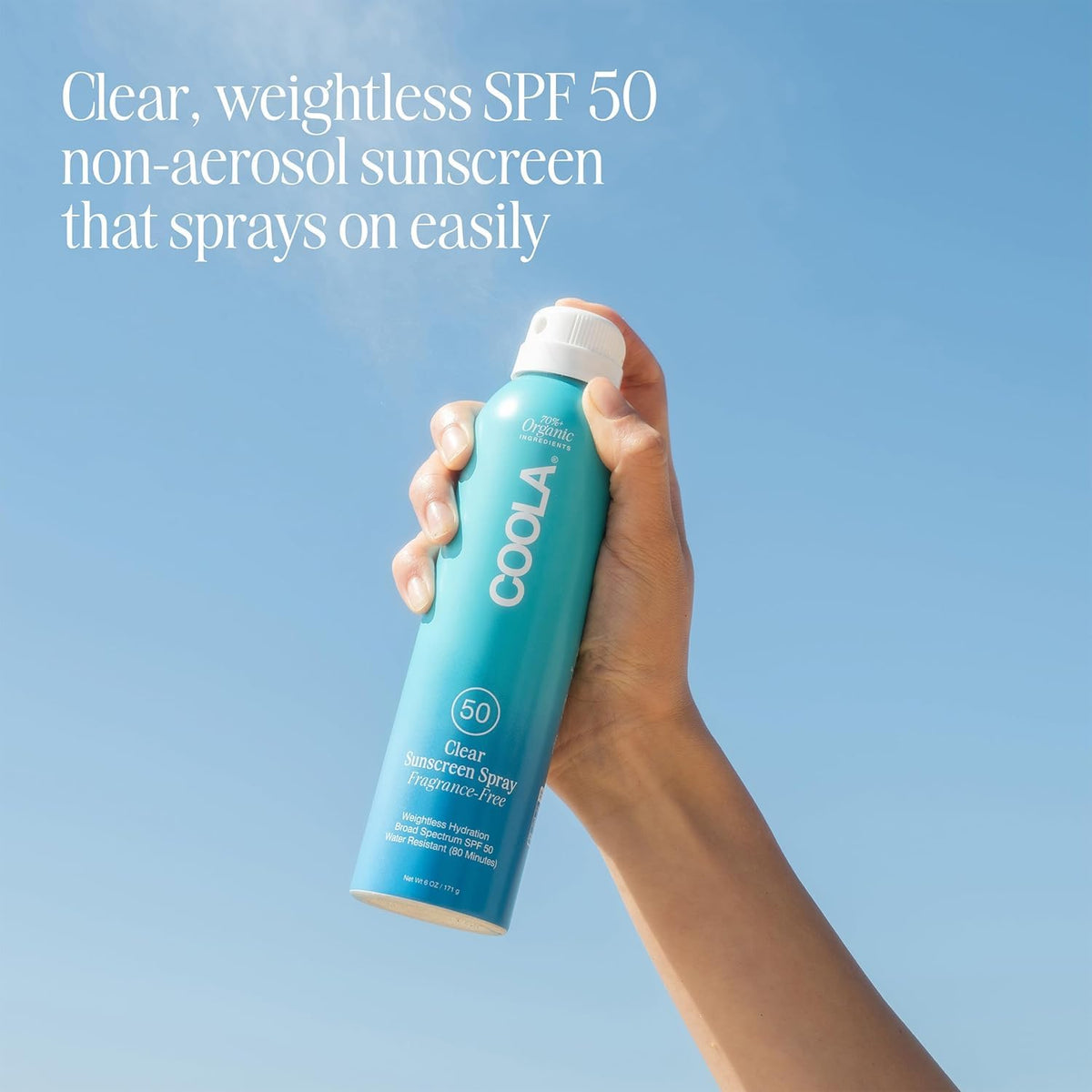 COOLA Clear Sunscreen Spray SPF 50 back view with ingredient list