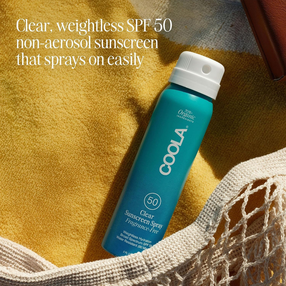 COOLA Clear Sunscreen Spray SPF 50 ingredients close-up