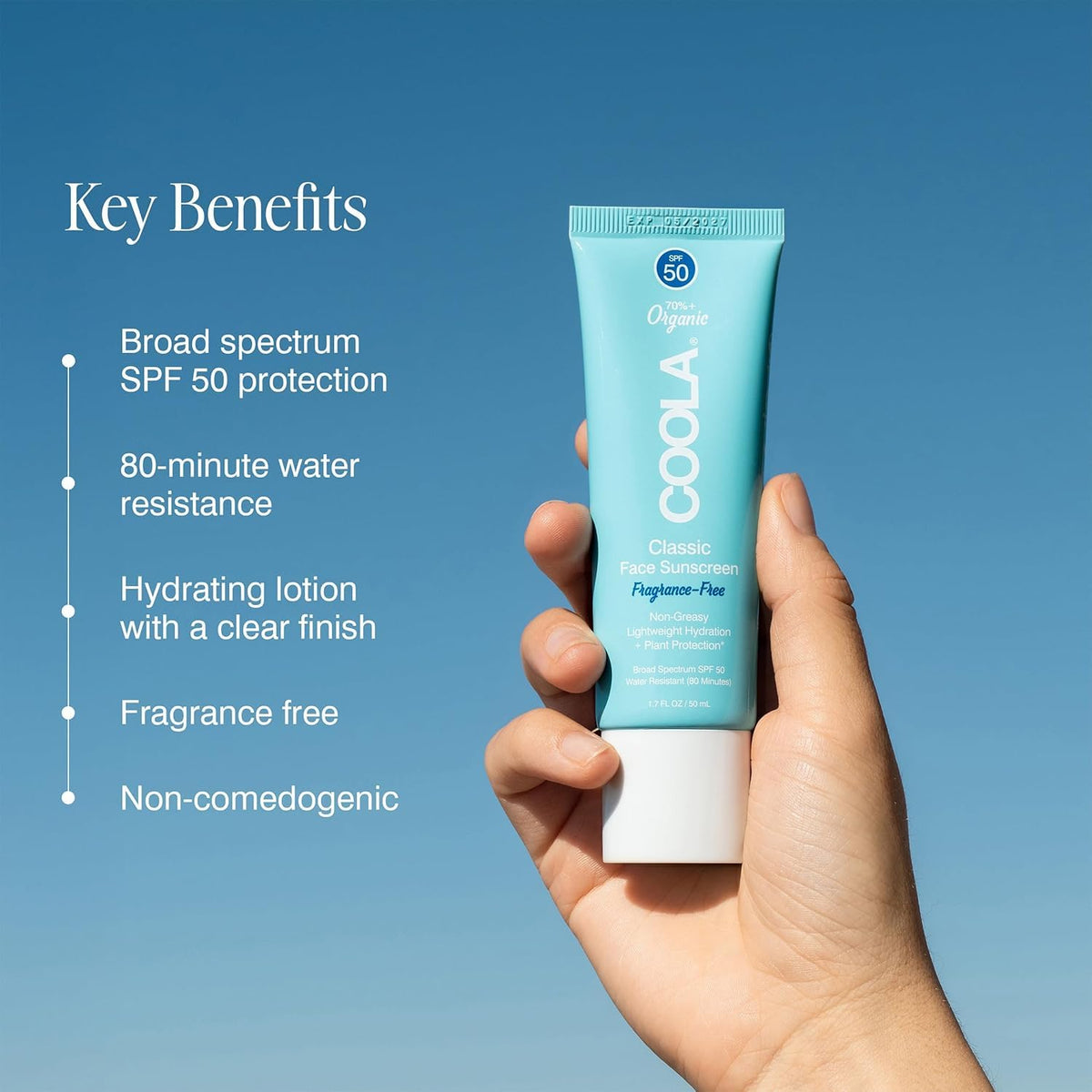COOLA Face Sunscreen SPF 50 Lotion side view showing packaging details