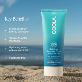 COOLA Hydrating SPF 50 Sunscreen Lotion back view with details
