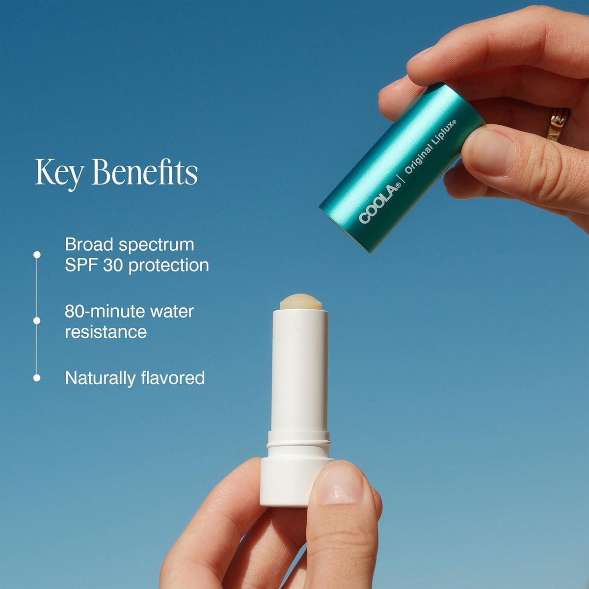 COOLA Liplux SPF 30 Organic Lip Balm side view