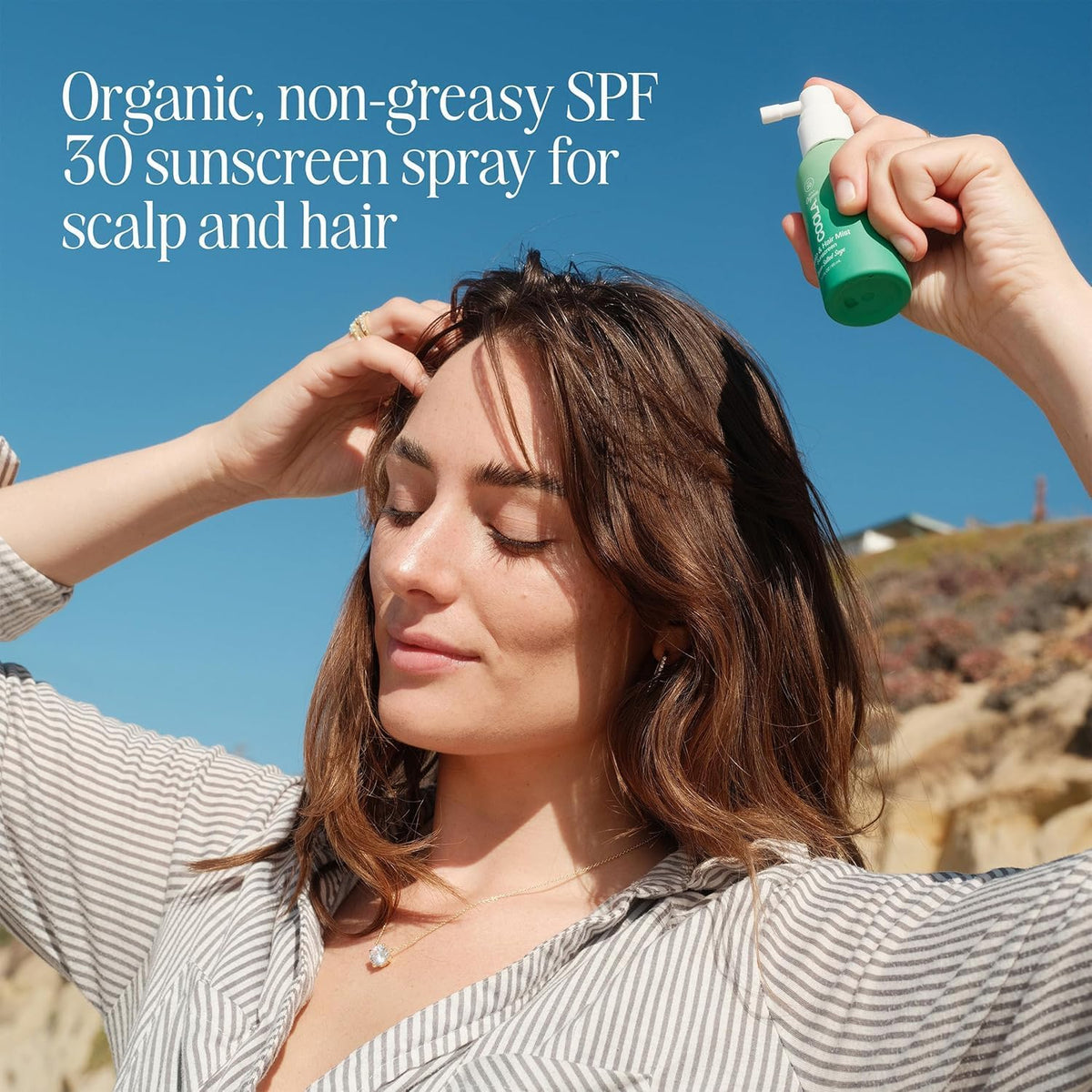COOLA Scalp and Hair Spray Sunscreen SPF 30 mist application