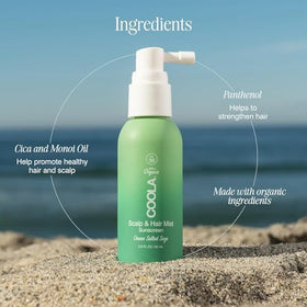 COOLA Scalp and Hair Spray Sunscreen SPF 30 mist in use outdoors
