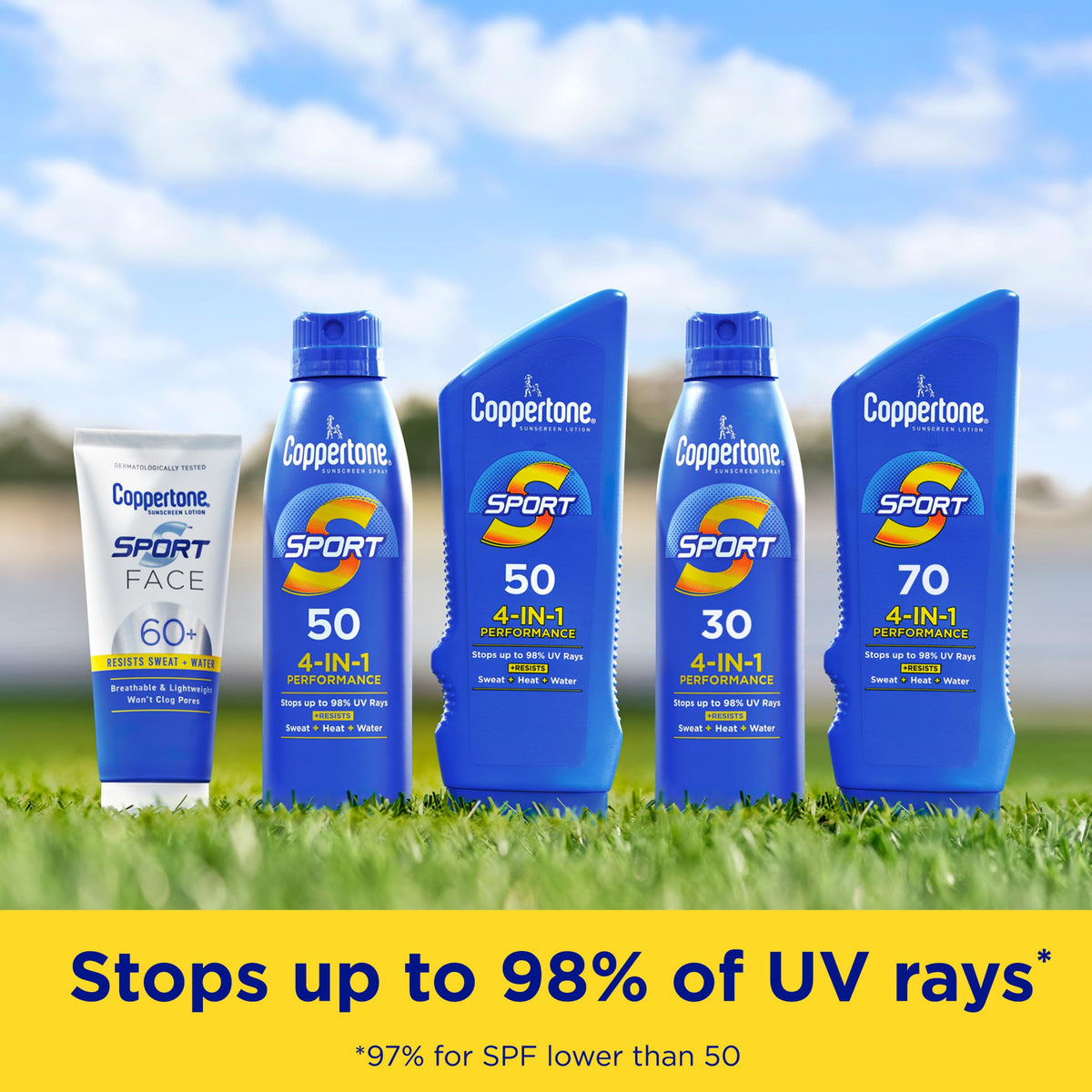 Coppertone SPORT Sunscreen Lotion SPF 50 in a beach setting