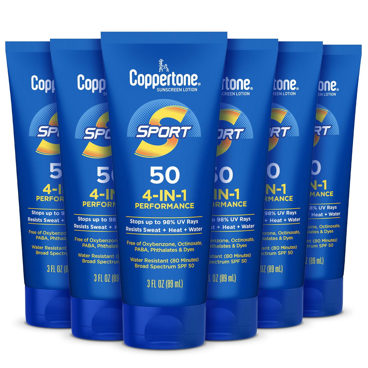 Coppertone Sport Sunscreen Lotion SPF 50 six-pack front view